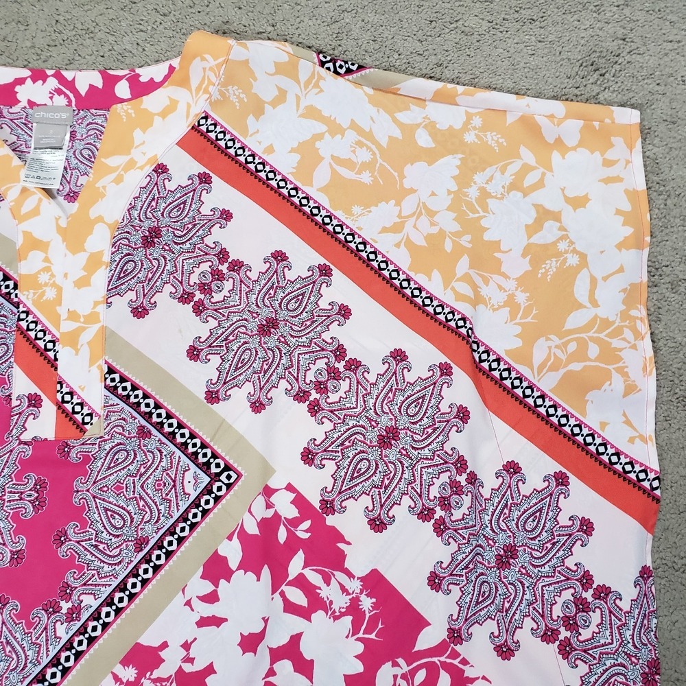 Chico's Blouse Top Womens 3 (16/18) Paisley Tie Top Dolman Sleeve Pink Orange - Picture 5 of 12